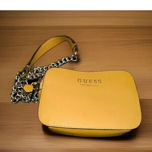 Guess Mustard Yellow Crossbody Bag with Chain Strap